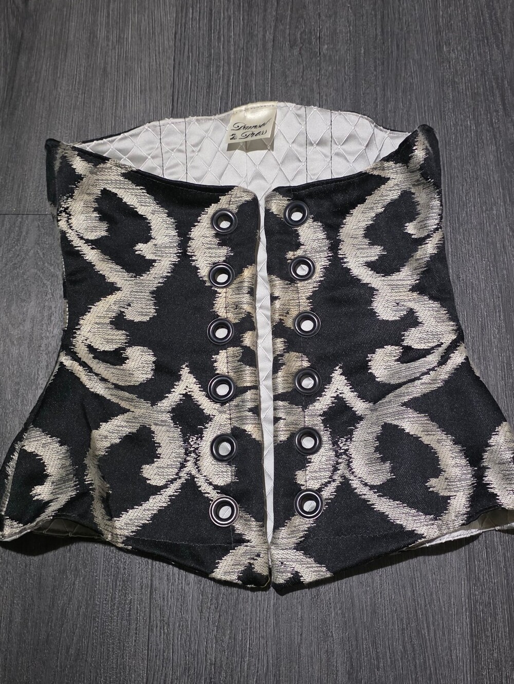 Damsel In This Dress Black & Silver Brocade Wench Corset
